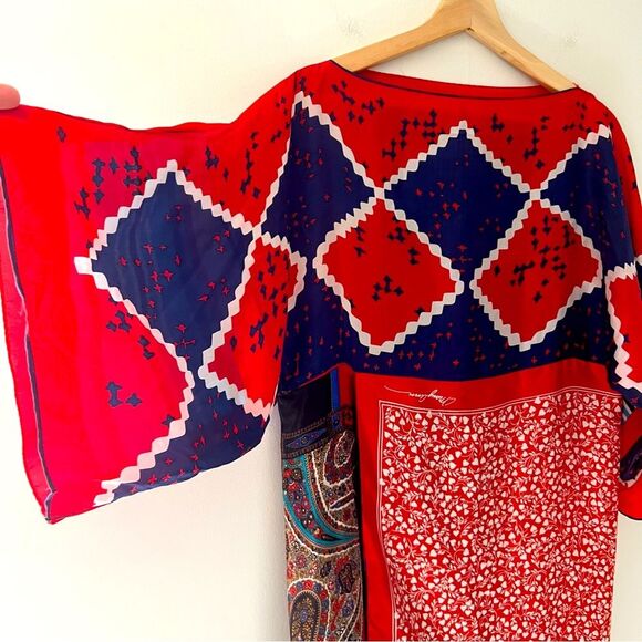 Christine Chaney Scarf Dress Red Patchwork Silk Size Medium Boho Art to Wear - Picture 1 of 8
